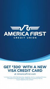 🚨 STOP 🛑 Huge news! For a limited time, when you open a new Visa® credit card with America First Credit Union, you can snag $300* cash back after spending just $3,000 in 90 days! 💵 Don’t let this amazing offer pass you by—act fast and grab this deal! *Terms, eligibility, & conditions apply | America First Credit Union