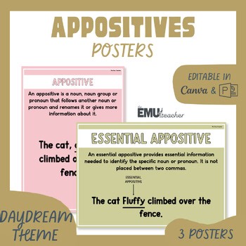 Appositive Posters Essential & Nonessential Improve Grammar & Sentence Writing