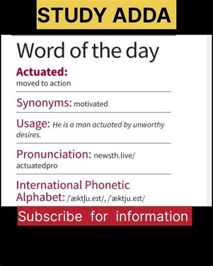 🔥Word of the Day ACTUATED💪 | English Vocabe #studyadda #shortsfeed #shorts
