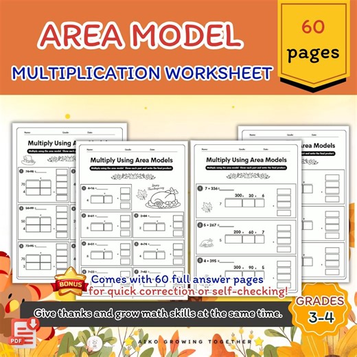 Thanksgiving Area Model Multiplication BUNDLE 3rd & 4th Grade Math Printables - Etsy