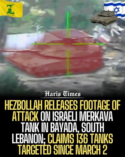 Hezbollah Releases Footage of Merkava Tank Attack in South Lebanon;Claims136 Tanks Hit Since March 2