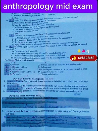 anthropology mid exam freshman anthropology mid exam questions with answers #universityexam #exam #e