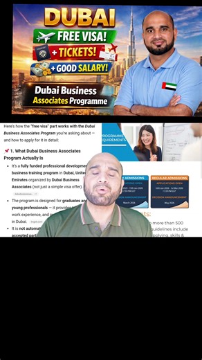 Want to study, work, and gain global business experience in Dubai **for FREE**? In this video, I’ll show you **how to apply for the Dubai Business Associates free visa program 2026** step by step. This fully funded opportunity allows talented graduates from around the world to live in Dubai, receive world-class training, and build a strong international career. In this complete guide, you’ll learn: * Eligibility requirements for Dubai Business Associates 2026 * How to apply step by step (full ap