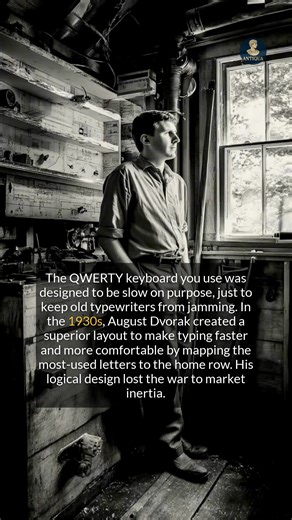 The QWERTY keyboard was deliberately designed to be inefficient. #historyfacts #didyouknow #historylovers | Antiqua