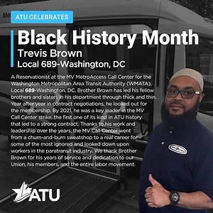 33 reactions · 16 shares | We continue our celebration of Black History Month recognizing our Local 689-Washington, DC, Brother Trevis Brown. #blackhistory #1u ATU Local 689 | Amalgamated Transit Union (ATU) | Facebook