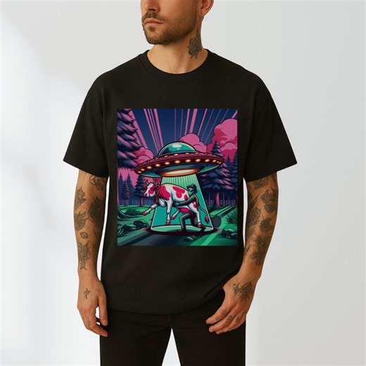 UFO Cow Abduction Shirt, Alien Graphic Shirt, Funny Vintage UFO Shirt, Paranormal Gift, Ufo Graphic Tee, Aesthetic UFO Tee, Spaceship Shirt - Etsy
