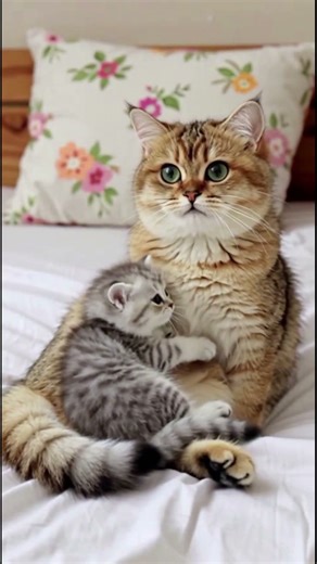 Mother Cat Hugging Her Little Kitten 🐈 🐱 💖 #shorts #cat #kitten #cute #dog #puppy #mothercat #mom