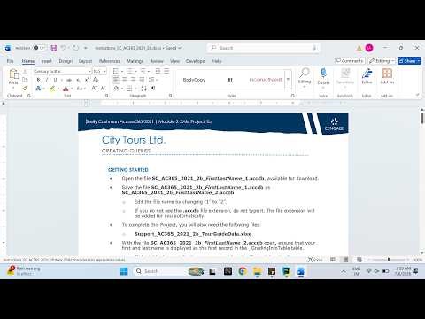 Shelly Cashman Access 365/2021 | Module 2: SAM Project 1b City Tours Ltd.