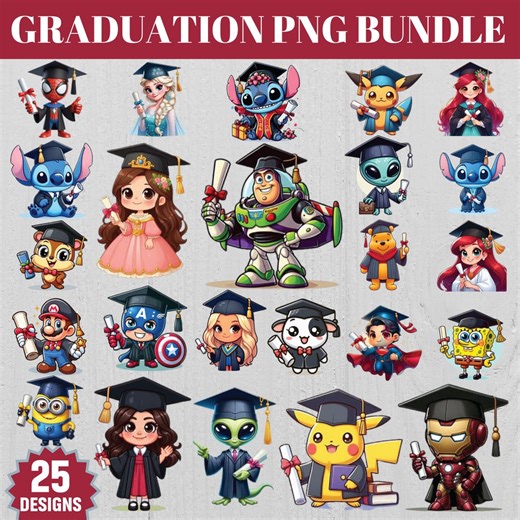 Graduation Cartoon Characters PNG Clipart Bundle, Graduation Cartoon PNG Bundle, Superhero Senior, Dabbing School, Cartoon Senior Png, - Etsy