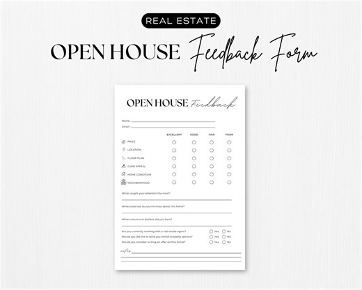 Open House Feedback Form, Real Estate Open House, Buyer Feedback, Realtor Open House Flyers, Real Estate Marketing, Editable Template - Etsy