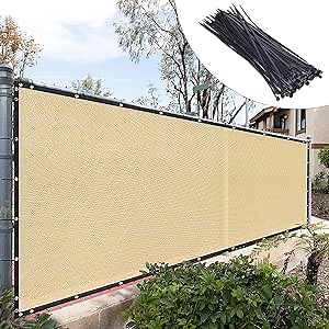 Royal Shade 5' x 10' Beige Fence Privacy Screen Windscreen Cover Netting Mesh Fabric Cloth - Cable Zip Ties Included (We Make Custom Size)