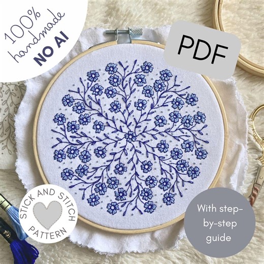 Printable Hand Embroidery Pattern With Step-by-step Instructions (PDF Download) - Etsy