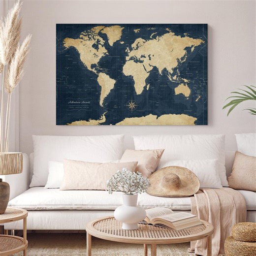Adventure Awaits Global Push Pin World Map - Etsy