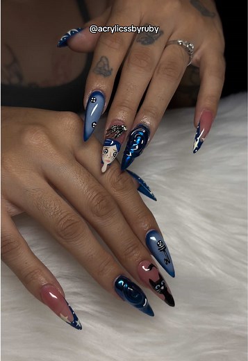 Coraline Nails 🪡💙🐈‍⬛ Follow me on Instagram for more nail content! @acrylicssbyruby #coraline #coralinenails #spookyseason #halloweennails #fyp