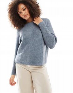 ONLY ribbed wide neck knitted sweater in light blue  | ASOS