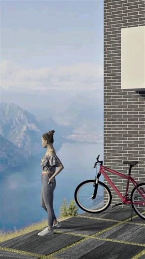 DomuS3D: анимация рендеринга "вид на озеро Гарда, Италия". Облицовка фасада клинкером и площадки ке