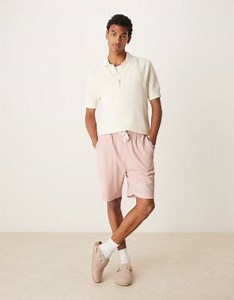 ASOS DESIGN oversized waffle textured shorts in pink | ASOS