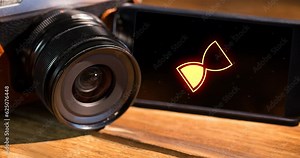 Animation of data processing with hourglass icon on smartphone screen Stock Video