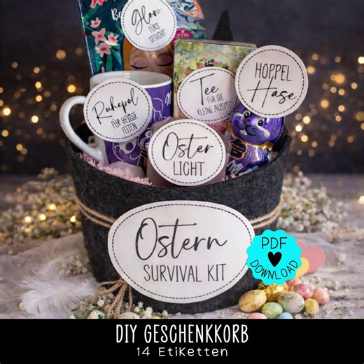 Easter Gift Basket | Survival Kit | Easter Basket | 14 Labels (e.g., for Candles, Mugs, Chocolates) | Crafting Kit for Best Friend (PDF) - Etsy