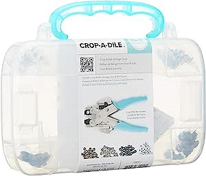 Crop-A-Dile Carrying Case by We R Memory Keepers | Includes heavy-duty-plastic carrying case with teal handle, and 100 eyelets in assorted colors
