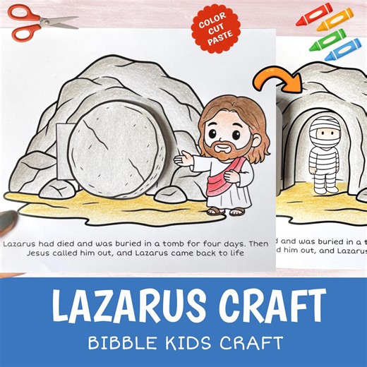 JESUS RAISES LAZARUS Craft Printable | Bible Story Lesson Activity Kids | Sunday School Cut Glue Worksheet - Etsy