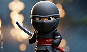 3d ninja with a sword cartoon character digital art