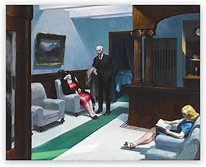 KWAY Edward Hopper Prints - Hotel Lobby Poster - Cool Canvas Wall Art - Famous Paintings Reproductions Modern Artwork for Living Room Bedroom Unframed (12x16in/30x40cm)