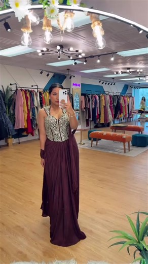 A statement piece you’ll never forget. ✨ This stunning wine draped skirt with a fully hand-embellished corset blouse is elegance with just the right amount of drama. Perfect for: • Reception • Cocktail night • Engagement party 📩 DM us for details & ordering #ethnicwearonline #indianoutfits #indianboutique #indianfashion #onlineboutique