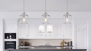 Brushed Nickel Lantern Pendant Light Fixture Pendant Lights for Kitchen Island with Clear Glass Shade, Adjustable Height Rods Pendant Lighting for Dining Room Kitchen Foyer Hallway