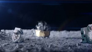 Remote astronaut working on the moon with laptop computer