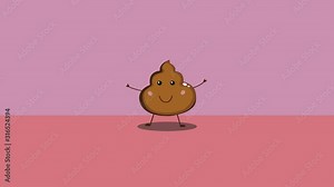 Kawaii. Animated poop icon design. Video Animation. Japanese style cartoon animation. Funny design. 4K cartoon animation on pink background.