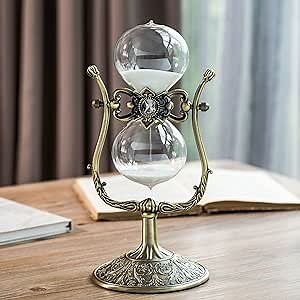 Sand Timer 15 Minutes,360°Rotating Hour Glass with Sand,Metal Vintage Hourglass,Hourglass Decor,for Home Decoration Office Desk Wedding Party Decor Kitchen Timer