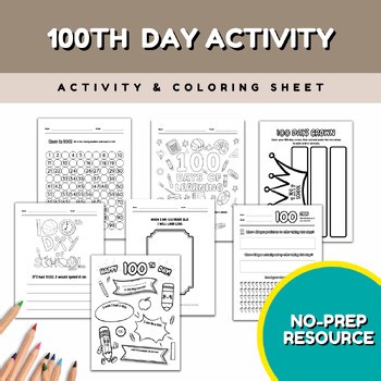 Preschool 100th Day of School Sheets, 100 Day of School Craft & Activity Bundle