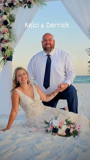 Kelci & Derrick's barefoot beach wedding on beautiful Okaloosa Island 🥰💍👣🌹 #barefootweddings #destinationwedding #emeraldcoast #beachwedding #okaloosaisland #FortWaltonBeach #foryou #newlyweds | Barefoot Weddings®