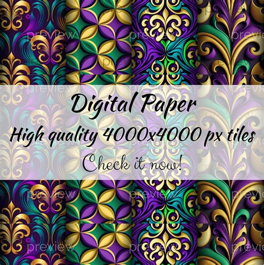 Gold Purple Teal Swirl Pattern, Ornamental Digital Paper (PNG) - Etsy
