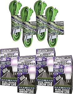 MiracleLED 602577 LED-Ready Single-Socket Corded Lighting System Kit w/Almost Free Energy Red & Blue Spectrum Wide-Angle Grow Lite (4-Pack)