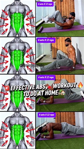 BE THE DREAM | BODYWEIGTH TRAINING THE ONE💪🏿🔥 on Instagram: "🚨 EFFECTIVE ABS WORKOUT 🔥 AT HOME 🏡 Entraînement abdos simple et efficace, à faire à la maison sans matériel. Chaque exercice est réalisé en 4 séries de 12 répétitions pour renforcer le centre du corps et améliorer la stabilité 💪 Idéal pour tous les niveaux. #absworkout #homeworkout #coretraining #fitnessathome #workoutroutine"