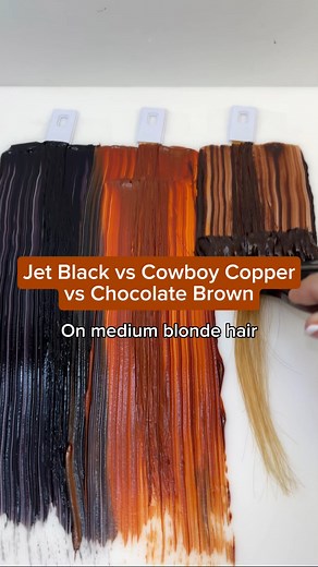Comment which color is your favorite! 🖤❤️🤎 Swatching Jet Black, Cowboy Copper, and Chocolate Brown Color Pigment Refreshers on medium blonde hair. Use code COLOR20 to get 20% off Color Pigment Refreshers on Pallure.com. Offer ends 11/18. #pallure #colormask #coloringhair | Pallure