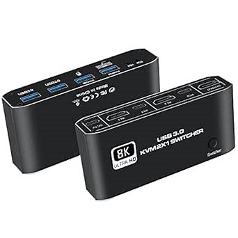 HDMI KVM Switch, HDTeka 8K USB Switch 2x1 HDMI2.1 Ports + 4X USB3.0 KVM Ports, Share 2 Computers one Monitor Switch,Supports 8K 60Hz,4K 120Hz,YUV 4:4:4, HDCP 2.3, HDR 10, Hotkey, Darkish