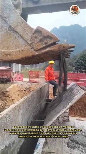 Excavator pouring concrete with precision | Efficient machine-led trench filling #excavator #shorts