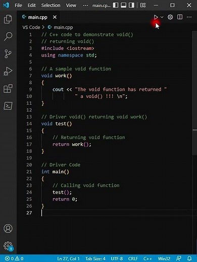 C++ code to demonstrate void() returning void()