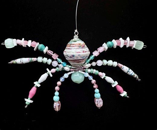 Hanging Beaded Spider Decoration - Glossy Wrapped Paper and Nepalese Glass Ornament, Suncatcher - Etsy