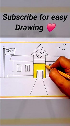 School Scenery Drawing / My School Drawing / How to Draw a School Easy Step By Step / School