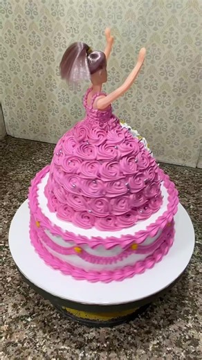 Pink White Doll Cake #cake #dollcake #pinkwhitedollcake #pinkdollcake