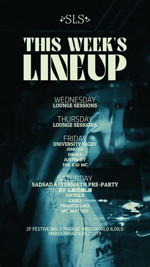 This week’s lineup at SLS is locked and ready to set the vibe. From Lounge Sessions midweek to University Night on Friday and the @sadsadaftermath pre party on Saturday expect solid music and the right crowd all week long. See you at SLS. For table reservations DM our official promoters or contact 09177799025 or 09911739050. #iykyk #samesamebutdifferent #slsexperience #drinksls | DRINK SLS
