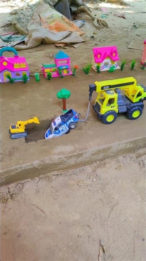 Police car & crane racing after win?#shorts#tractor