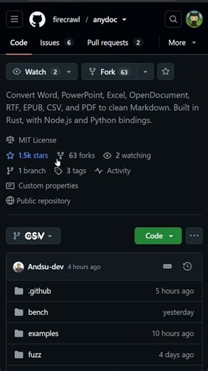 anydoc converts Word, PowerPoint, Excel, OpenDocument, RTF, EPUB, CSV and PDF into Markdown