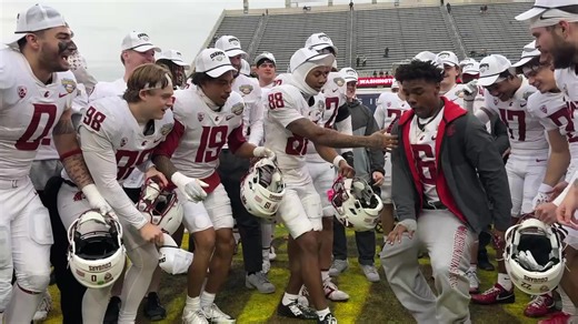 The Washington State football team celebrates its 34-21 victory over Utah State in the Famous Idaho Potato Bowl Monday at Albertsons Stadium in Boise. (Video/August Frank) | Moscow-Pullman Daily News