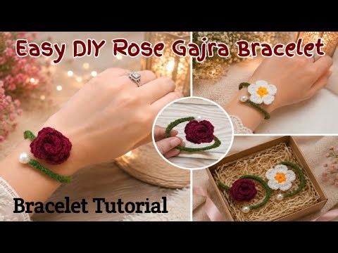 🌹 Easy DIY Crochet Rose Gajra Bracelet ✨ Handmade Flower Bangle Tutorial 🧶