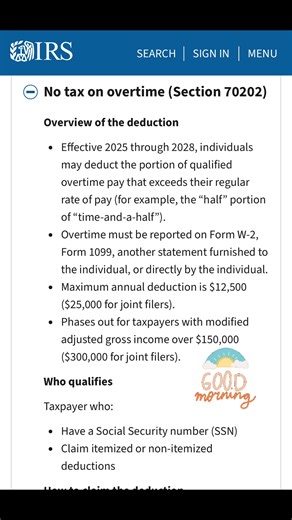 👉☎️848-444-7276 #bayonne #nj #latino #family #money No tax on overtime (Section 70202) Overview of the deduction Effective 2025 through 2028, individuals may deduct the portion of qualified overtime pay that exceeds their regular rate of pay (for example, the “half” portion of “time-and-a-half”). Overtime must be reported on Form W-2, Form 1099, another statement furnished to the individual, or directly by the individual. Maximum annual deduction is $12,500 ($25,000 for joint filers). Phases ou